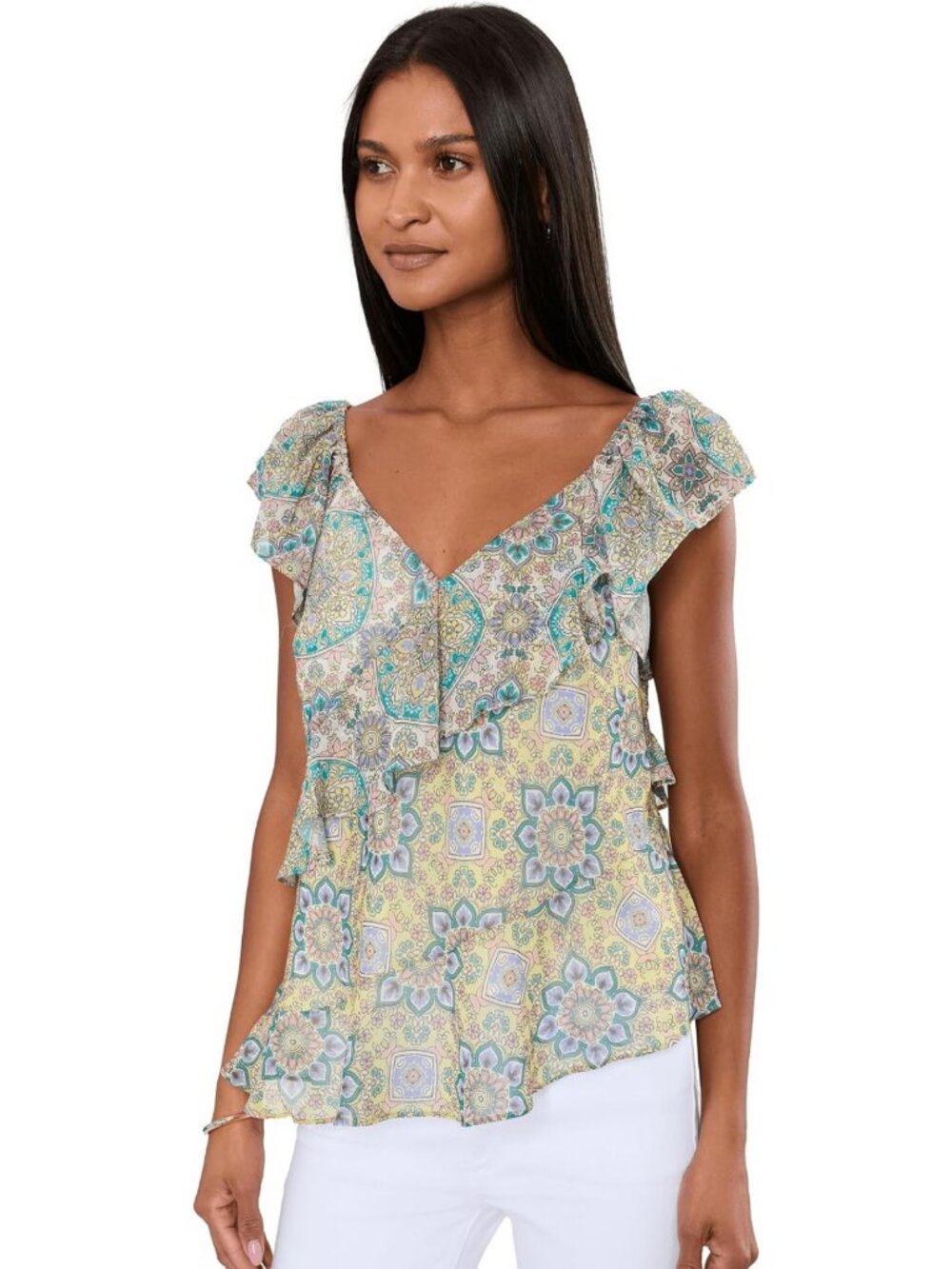 Flutter Sleeve Draped Woven Blouse | Chic Casual Top for Effortless Style